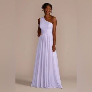 David’s Bridal One-Shoulder Mesh Bridesmaid Dress with Full Skirt
